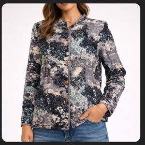 CJ Banks Blue Floral Button down Top/Blazer w/ front pockets ,two snaps on cuffs